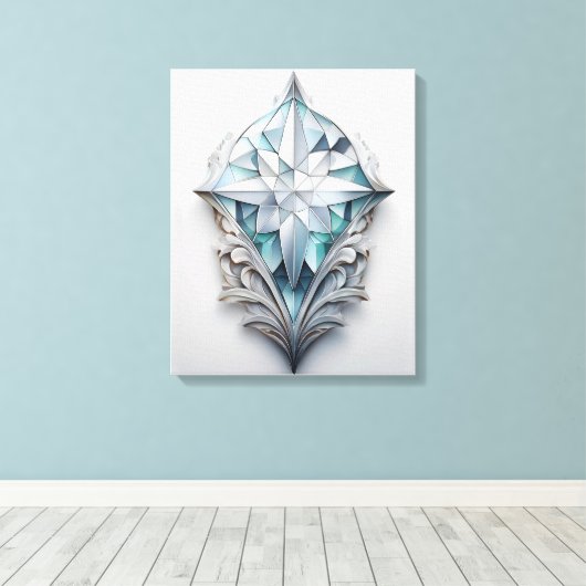 青い幾何学模様の十字形 キャンバスプリント (インサイチュ (ウッドフロア))