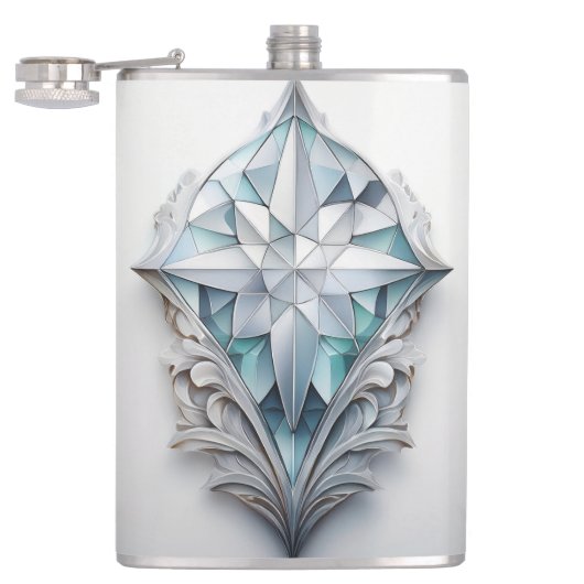 青い幾何学模様の十字形 フラスク (オープン)