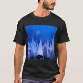 青い幾何学模様の山の熊 Tシャツ (正面)