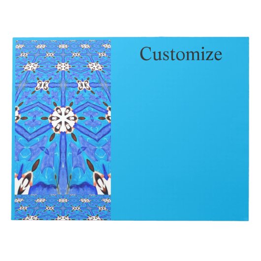 青い幾何学模様の白 ノートパッド (正面)