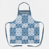青い幾何学模様の網掛パーソナライズされたけ エプロン (正面)
