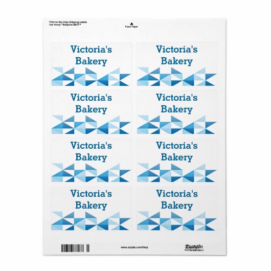 青い幾何学模様パーソナライズされた名ベーキング ラベル (フルシート)
