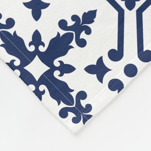 青い幾何学的なモロッコのタイル装飾的なエッジ フリースブランケット (角)