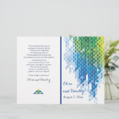 青い幾何学的な三角形モダンの結婚式プログラム (スタンド正面)