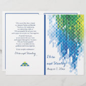 青い幾何学的な三角形モダンの結婚式プログラム (正面/裏面)