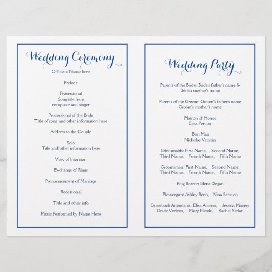 青い幾何学的な三角形モダンの結婚式プログラム (裏面)