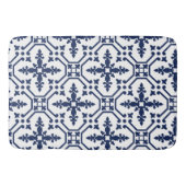 青い幾何学的な装飾用モロッコタイル バスマット (正面)