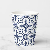 青い幾何学的な装飾用モロッコタイル 紙コップ (正面)