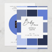 青い幾何学的な超音波ベビーシャワー招待状 招待状 (正面/裏面)