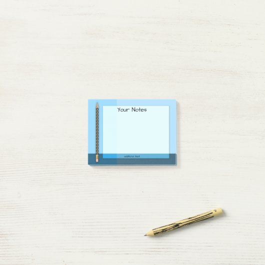 青い幾何学的な鉛筆のポストItノート ポストイット (デスク上)