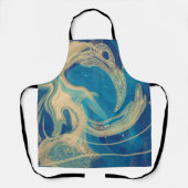 青い幾何学的カラフル抽象芸術波 エプロン (正面)
