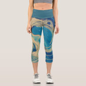 青い幾何学的カラフル抽象芸術波 カプリレギンス (正面)