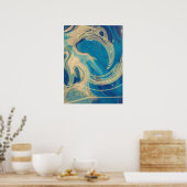 青い幾何学的カラフル抽象芸術波 ポスター (キッチン)