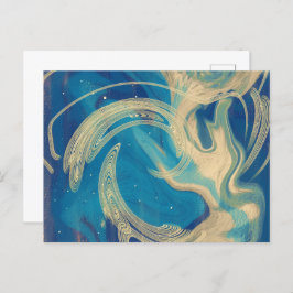 青い幾何学的カラフル抽象芸術波 ポストカード