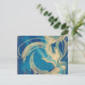 青い幾何学的カラフル抽象芸術波 ポストカード (スタンド正面)