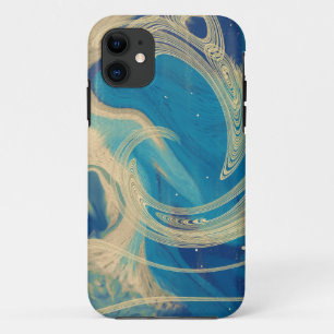 青い幾何学的カラフル抽象芸術波 iPhone 11 ケース