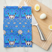 青い幾何学的グリッドマトリクスタオル キッチンタオル (四つ折り)