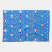 青い幾何学的グリッドマトリクスタオル キッチンタオル (横)