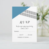 青い幾何学的ストライプな応答カード 出欠カード (スタンド正面)