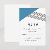 青い幾何学的ストライプな応答カード 出欠カード (正面/裏面)