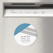 青い幾何学的ストライプな日付磁石を保存 マグネット (インサイチュ (食洗機))