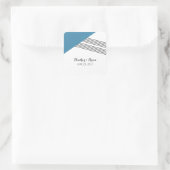 青い幾何学的ストライプ結婚式用シール スクエアシール (バッグ)