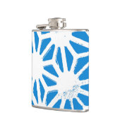 青い幾何学的パターン フラスク (左)