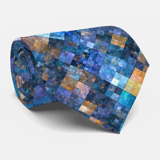 青い幾何学的モザイクパターンタイ ネクタイ (ロール)