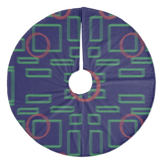 青い幾何学緑色の正方形の赤い円 フリース ツリースカート (正面)