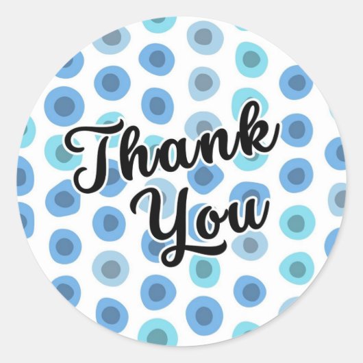 青い幾何形状パターンありがとうありがとう ラウンドシール (正面)