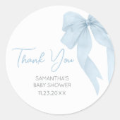 青い弓で男の子のシャワー ラウンドシール (正面)