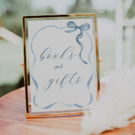 青い弓とリボンの本とギフトサイン ポスター