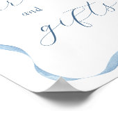 青い弓とリボンカードとギフトサイン ポスター (角)