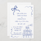 青い弓のシャンパンタワー　クイックでおしゃれな結婚式 招待状 (正面/裏面)