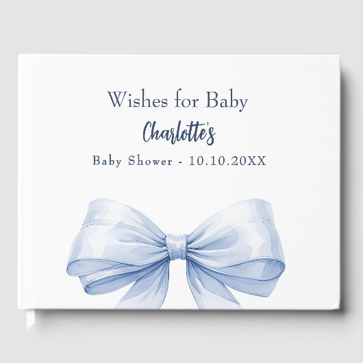 青い弓の白い願い少年の赤ちゃんシャワー ゲストブック (正面)