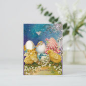 青い弓の鶏、雪だるま、イースターエッグ シーズンポストカード (スタンド正面)