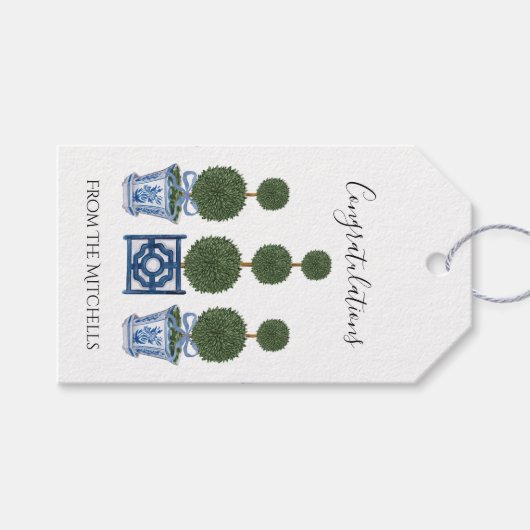 青い弓を持つチノワセリーのトピアリー ギフトタグ (正面(横))