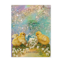 青い弓を持つ鶏、雪、復活卵