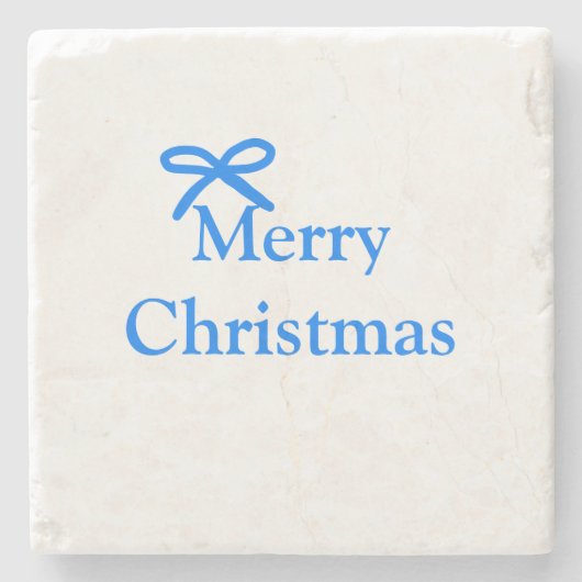 青い弓メリークリスマス家族のギフトシンプルモダー ストーンコースター (正面)