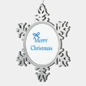 青い弓メリークリスマス家族のギフトシンプルモダー スノーフレークピューターオーナメント (右)