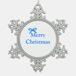 青い弓メリークリスマス家族のギフトシンプルモダー スノーフレークピューターオーナメント