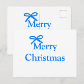 青い弓メリークリスマス家族のギフトシンプルモダー ポストカード (正面/裏面)