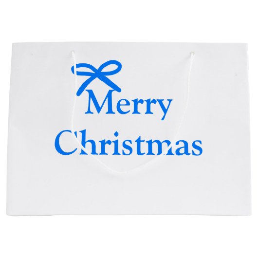 青い弓メリークリスマス家族のギフトシンプルモダー ラージペーパーバッグ (正面)