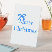 青い弓メリークリスマス家族のギフトシンプルモダー 台座サイン (インサイチュ)