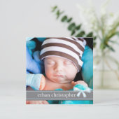 青い弓男の赤ちゃんの写真の誕生の発表 案内状 (スタンド正面)