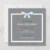 青い弓男の赤ちゃんの写真の誕生の発表 案内状 (裏面)