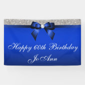 青い弓銀のスパンコールのパーソナライズな誕生日 横断幕 (横)