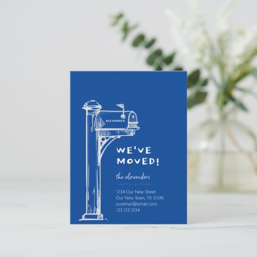 青い引っ越しました動揺してメールボックス移動 ポストカード (スタンド正面)