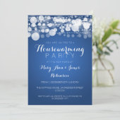 青い引っ越し祝いパーティーのパーティーのモダンな点 招待状 (スタンド正面)