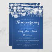 青い引っ越し祝いパーティーのパーティーのモダンな点 招待状 (正面/裏面)